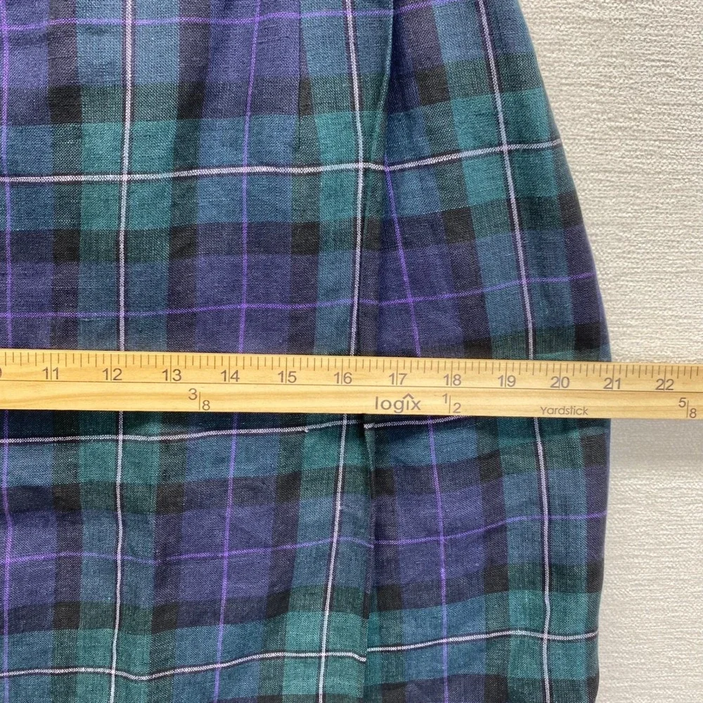 VTG‎ Chelsea Cambell Charter Club Plaid 100% Linen Wrap Skirt Women 12